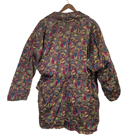 Vtg 90s Maximalist Puffer Coat Colorful Paisley Bold Statement Zip Womens Small - Picture 10 of 13